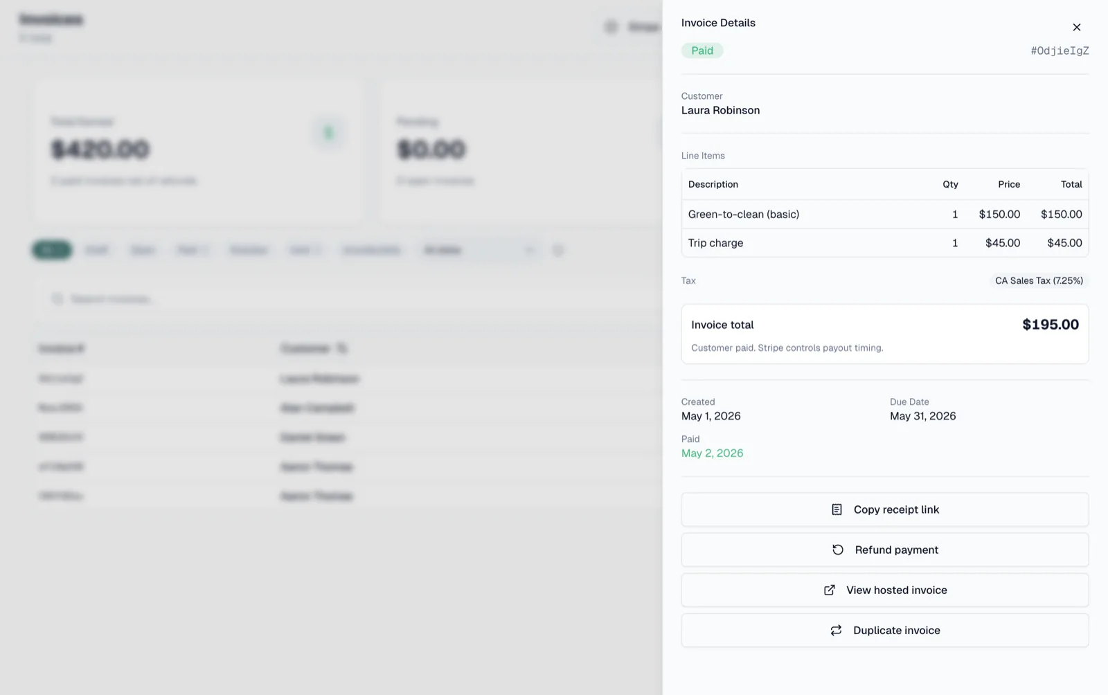PoolOps web invoice builder with customer line items