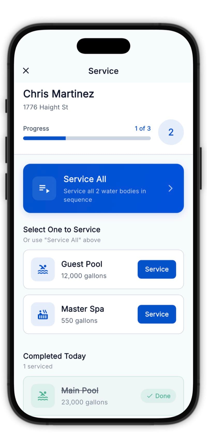 Water body selection screen