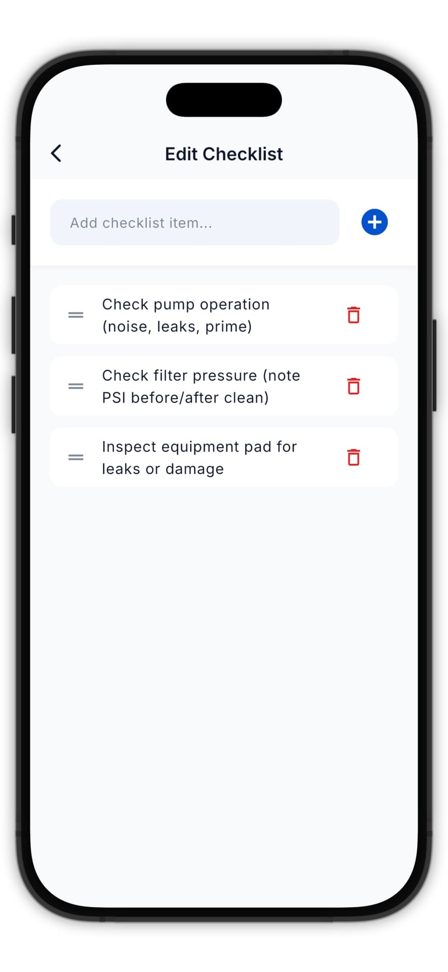 PoolOps technician checklist for a customer service visit