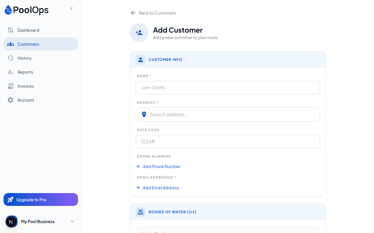 Add customer form on web