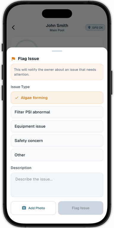 Flag issue screen on the phone.