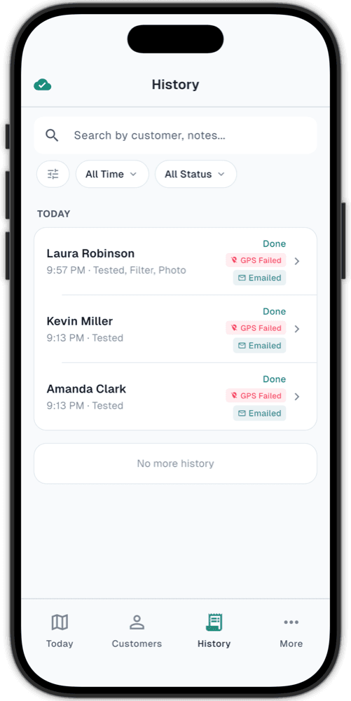 PoolOps service history with completed customer reports
