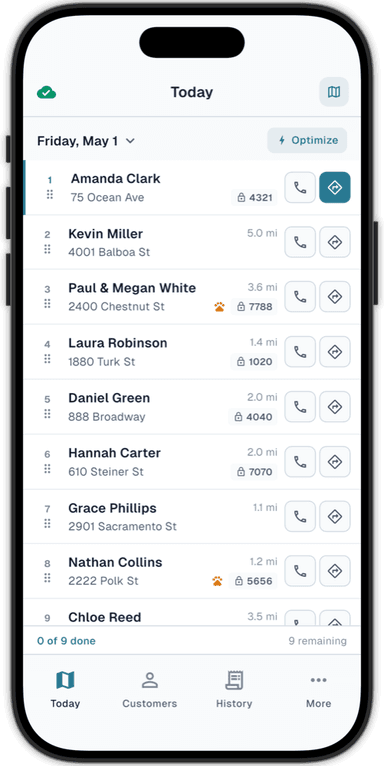 Route screen on the phone.